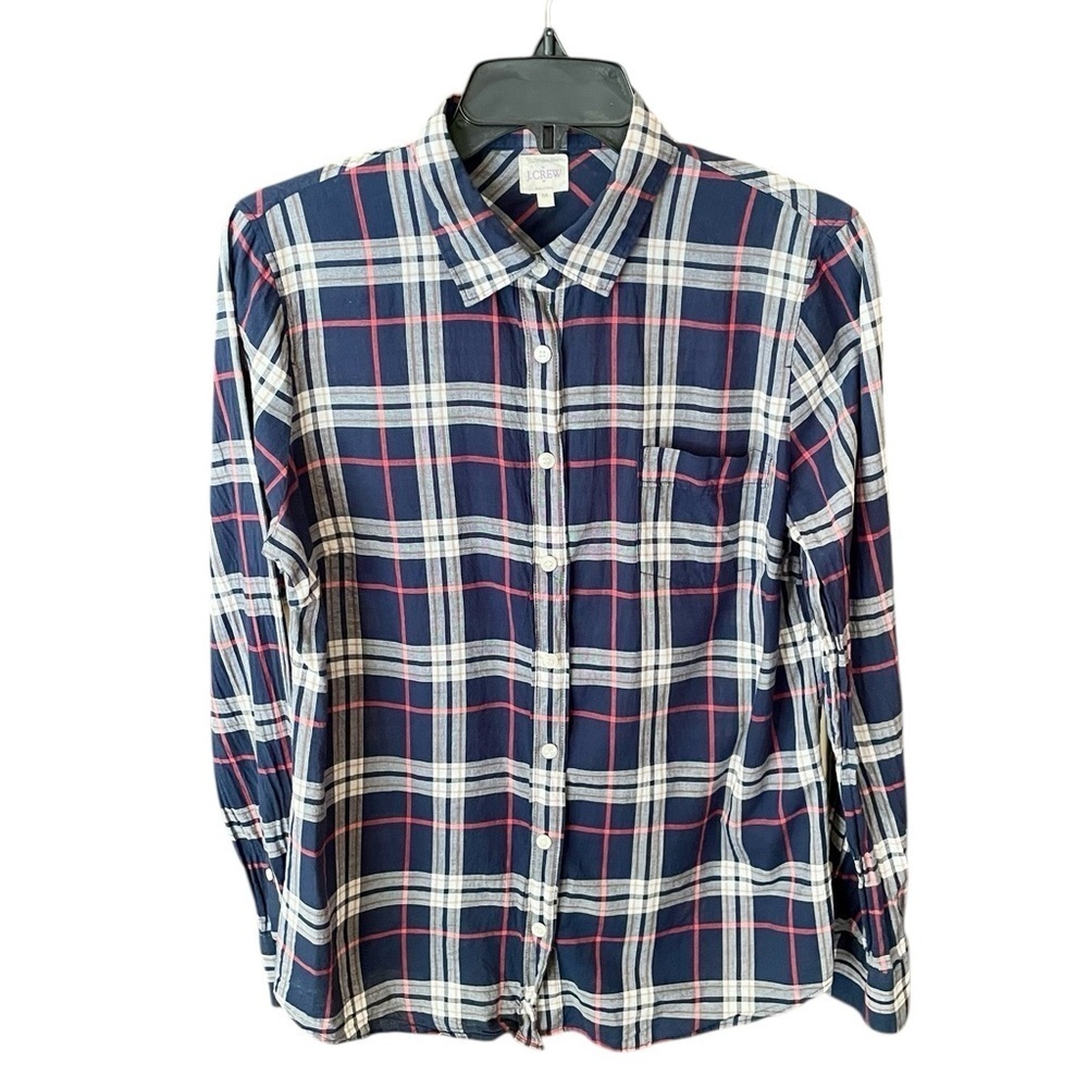 J. Crew Factory The Perfect Shirt long sleeve plaid button MED navy pink white